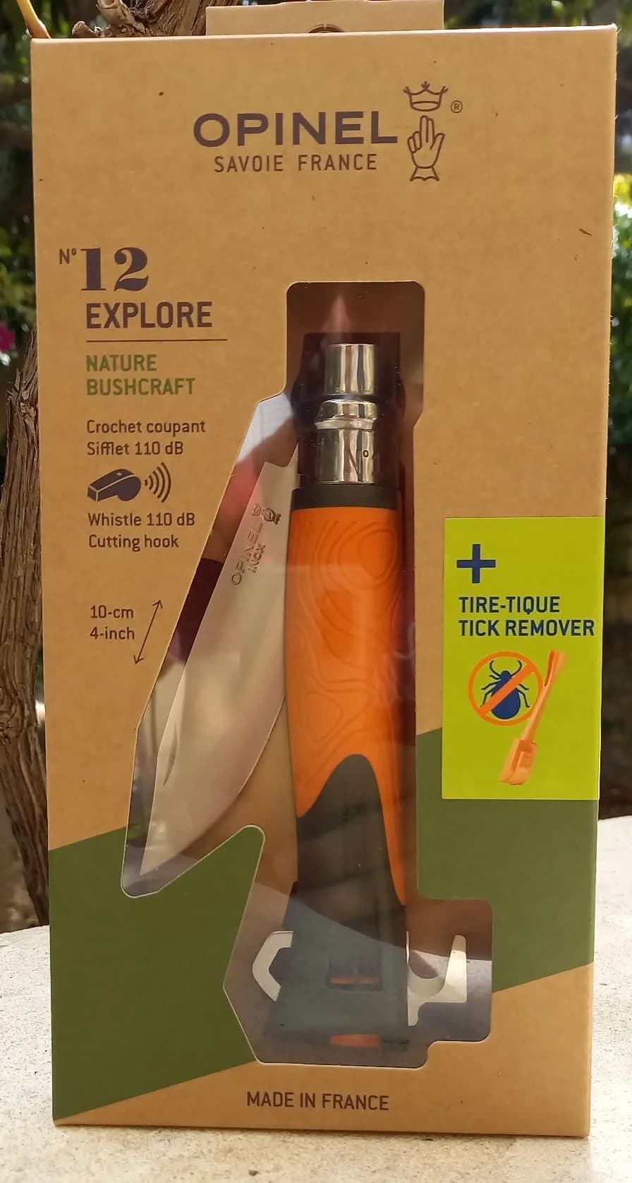 Opinel Explore n° 12 avec sifflet et tire-tique orange — vue 1