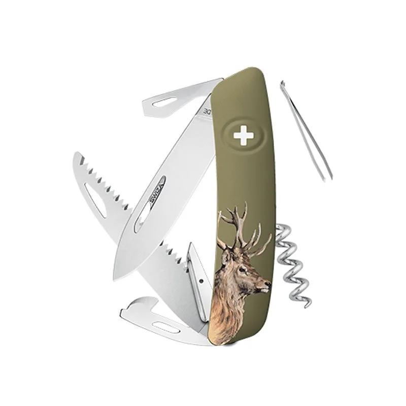 Swiza couteau suisse avec 12 fonctions - D05 Olive Impression Cerf — vue 1