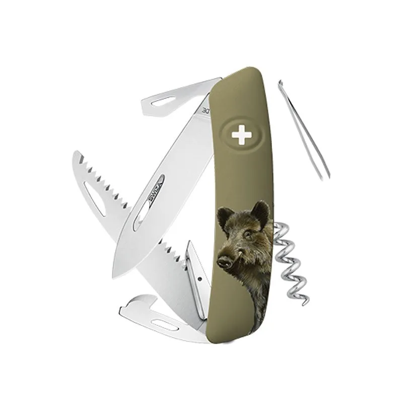 Swiza couteau suisse avec 12 fonctions - D05 Olive Impression Sanglier — vue 1