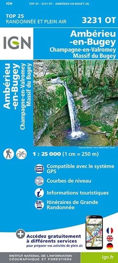 Carte IGN amberieu en bugey 3231OT série Top 25
