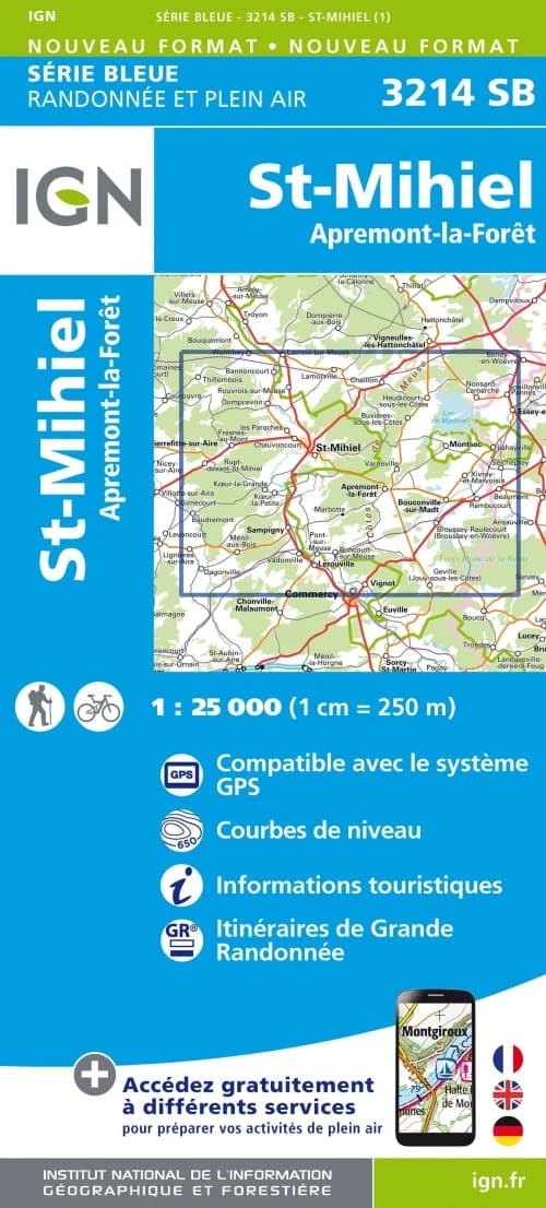 Carte randonnée Saint Mihiel/Apremont la Forêt | série Bleue IGN
