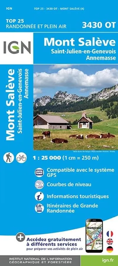 Carte IGN mont saleve saint julien en genevois annemasse 3430OT série Top 25