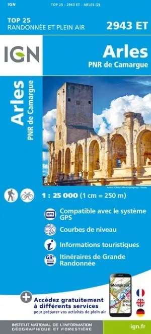 Carte IGN Arles parc naturel régional de Camargue 2943ET série Top 25