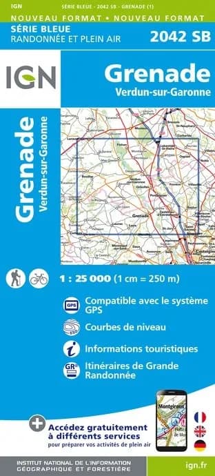 Carte randonnée Grenade/Verdun-sur-Garonne | série Bleue IGN