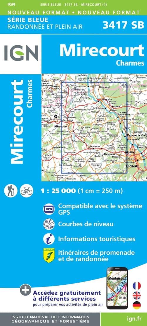 Carte randonnée Mirecourt.Charmes | série Bleue IGN