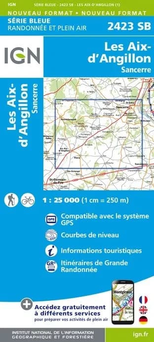 Carte randonnée Les Aix d'Angillon/Sancerre | série Bleue IGN