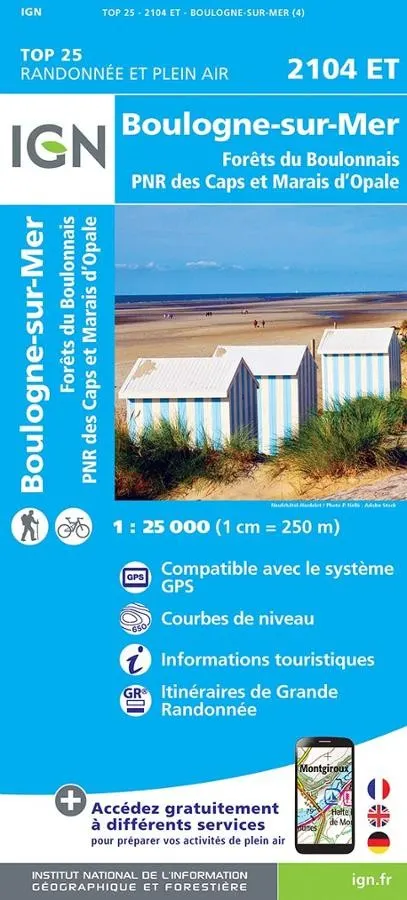 Carte IGN boulogne sur mer 2104ET série Top 25