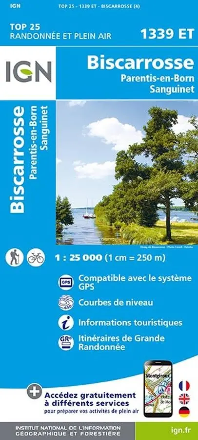Carte IGN biscarrosse lacs cazaux sanguinet 1339ET série Top 25