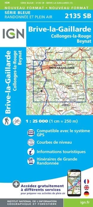 Carte randonnée Brive-la-Gaillarde/Beynat.Meyssac | série Bleue IGN
