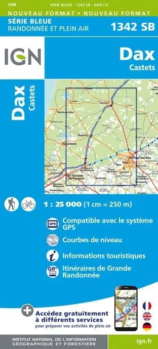 Carte randonnée Dax/Castets | série Bleue IGN