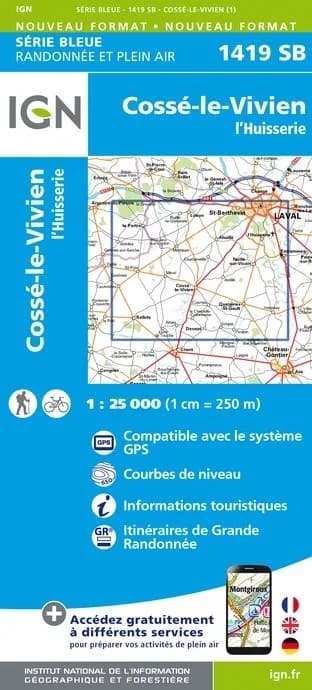 Carte randonnée Cosse le Vivien/L'Huisserie | série Bleue IGN