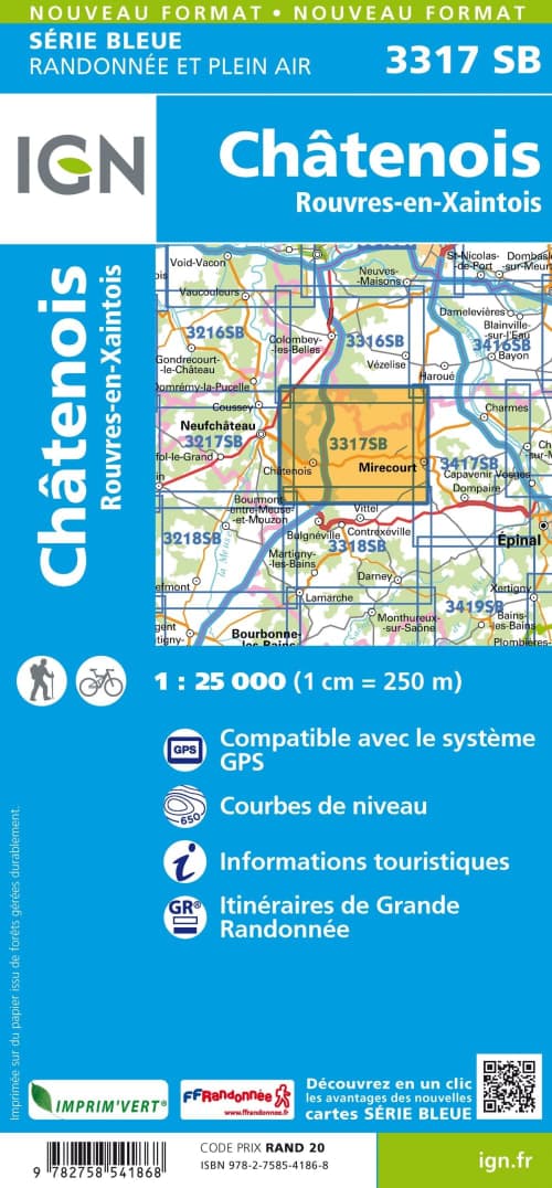 Carte randonnée Chatenois/Rouvres en Xaintois | série Bleue IGN