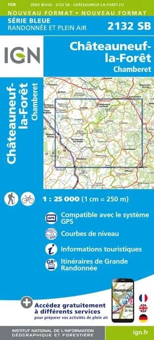 Carte randonnée Châteauneuf-la-Forêt/Chamberet | série Bleue IGN