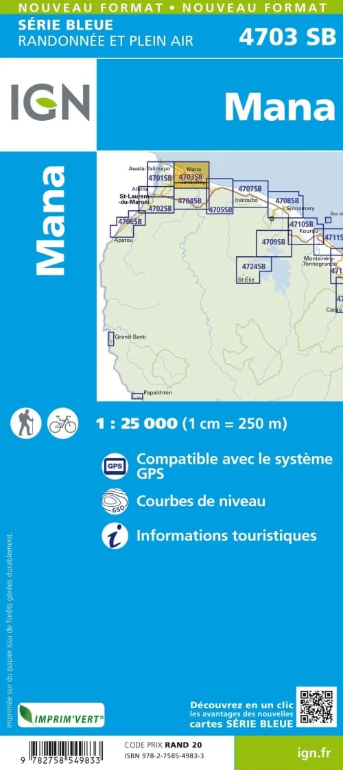 Carte randonnée Mana (Guyane) | série Bleue IGN