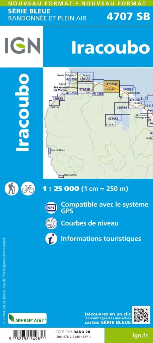 Carte randonnée Iracoubo (Guyane) | série Bleue IGN