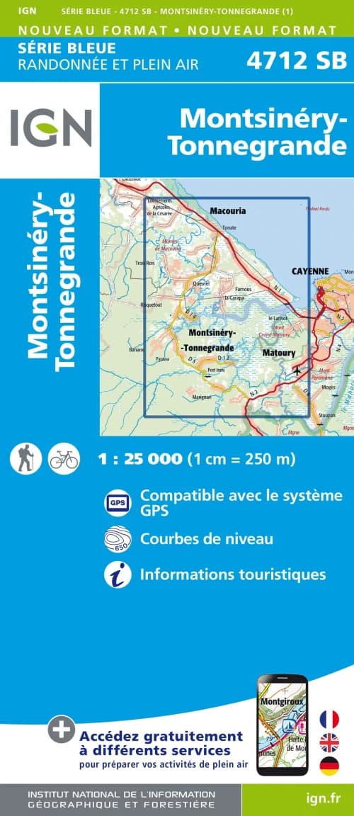 Carte randonnée Montsinéri.Tonnegrande (Guyane) | série Bleue IGN