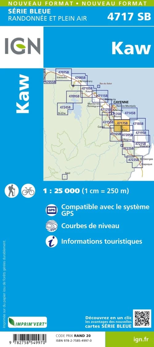 Carte randonnée Kaw (Guyane) | série Bleue IGN