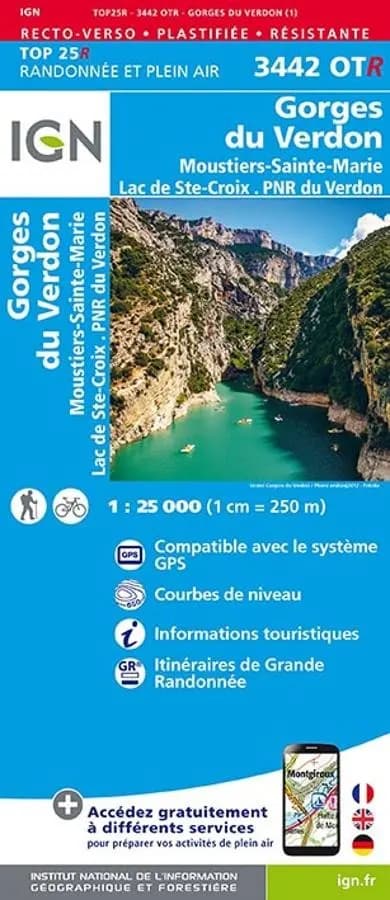 Carte IGN gorges verdon moustiers saint marie 3442OTR série Top 25 Résistante