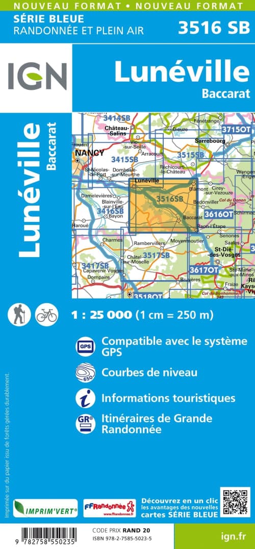 Carte randonnée Lunéville-Baccarat | série Bleue IGN