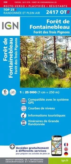 Carte IGN forêt Fontainebleau forêt 3 pignons 2417OTR série Top 25 Résistante