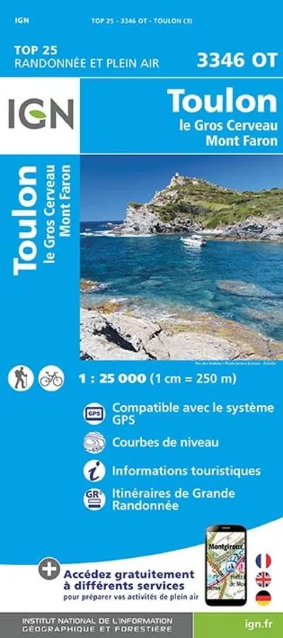 Carte IGN toulon gros cerveau mont faron 3346OT série Top 25