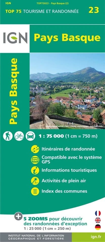 Carte tourisme Pays Basque IGN Top 75