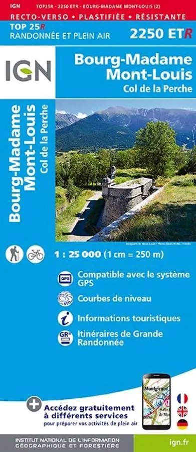 Carte IGN 2250ETR Bourg Madame Mont-Louis Resistante | Vallee Eyne, Cerdagne