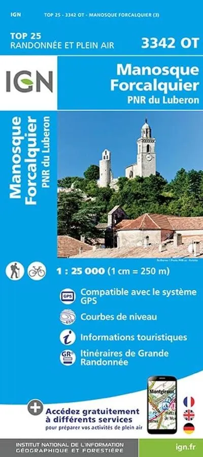 Carte IGN Manosque Forcalquier parc naturel du Luberon 3342OT série Top 25