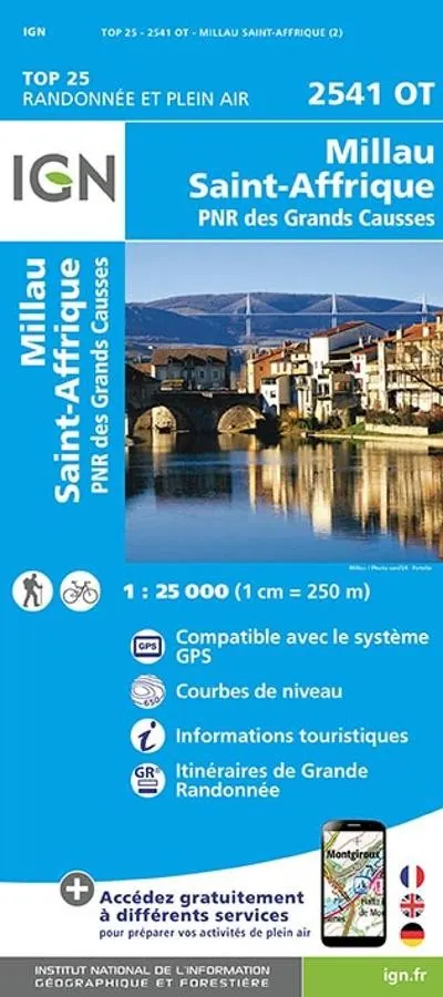 Carte IGN millau saint agrique parc national des grands causses 2541OT série Top 25