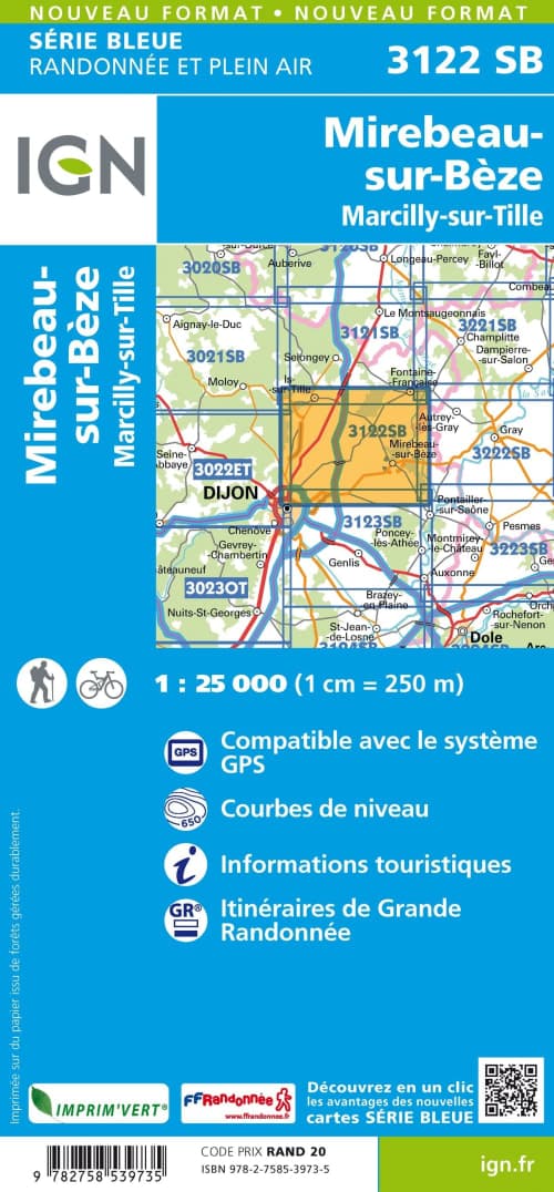 Carte Randonnée Mirebeau-sur-Bèze / Marcilly sur Tille | Série Bleue IGN