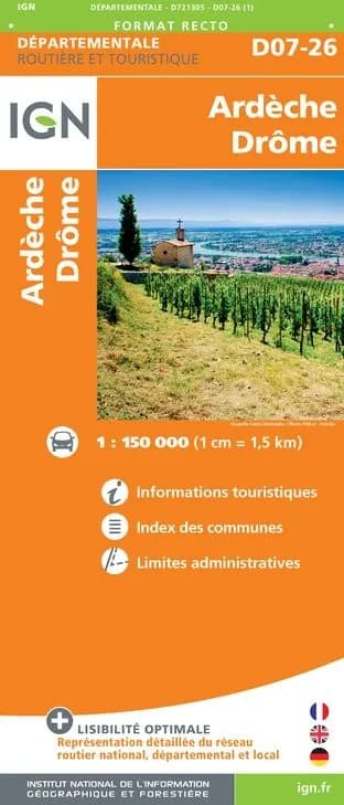 Carte routière IGN D721305 - D07-26 Ardèche Drôme