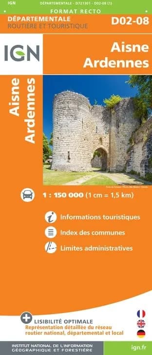 Carte routière IGN D721301 - D02-08 Aisne Ardennes