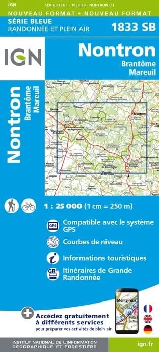 Carte randonnée Nontron/Mareuil | série Bleue IGN