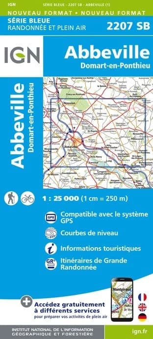 Carte randonnée Abbeville.Domart-en-Ponthieu | série Bleue IGN