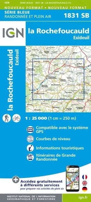 Carte randonnée la Rochefoucauld/Exideuil | série Bleue IGN