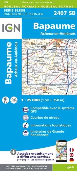 Carte randonnée Bapaume.Acheux-en-Amiénois | série Bleue IGN