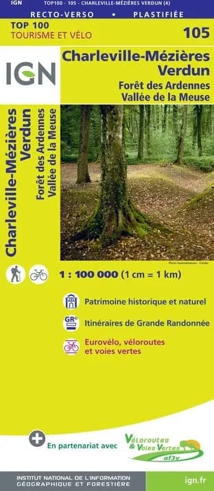 Carte Ign N° 105 Charleville-Mézières Verdun - Fôret Des Ardennes Vallée De La Meuse