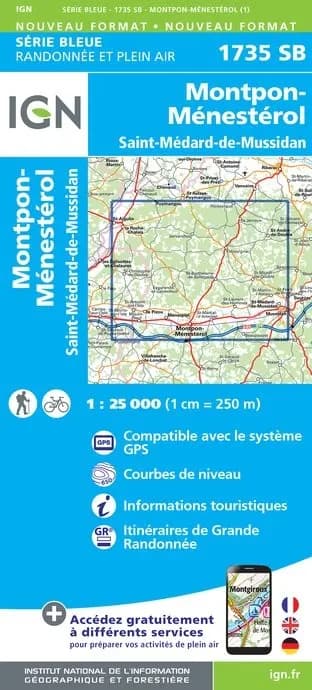 Carte randonnée Montpon-Ménestérol/St-Médard-de-Mussidan | série Bleue IGN