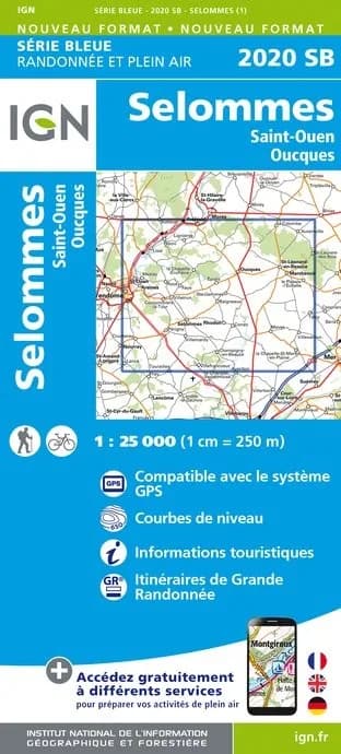Carte randonnée Selommes/Saint-Ouen/Oucques | série Bleue IGN