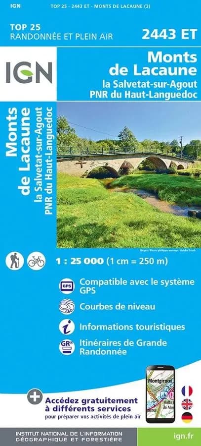 Carte IGN monts de lacaune la salvetat sur agout 2443ET série Top 25