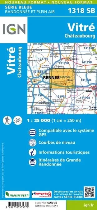 Carte randonnée Vitré/Châteaubourg | série Bleue IGN