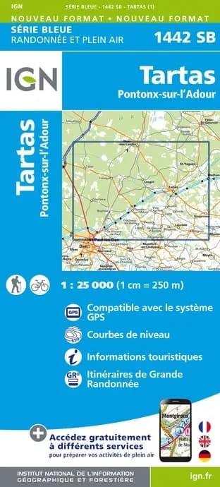 Carte randonnée Tartas / Pontonx sur l'Adour | série Bleue IGN