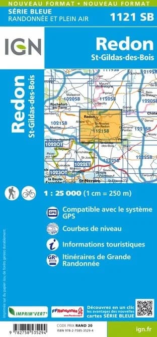 Carte randonnée Redon/St Gildas des bois | série Bleue IGN