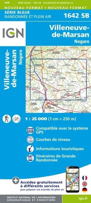 Carte randonnée Villeuneuve de Marsan/Nogaro | série Bleue IGN