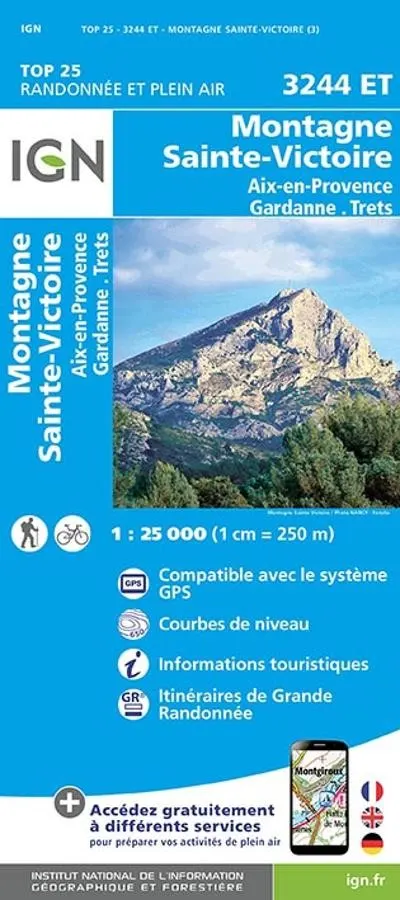 Carte IGN montagne sainte victoire aix en provence gardonne trets 3244ET série Top 25