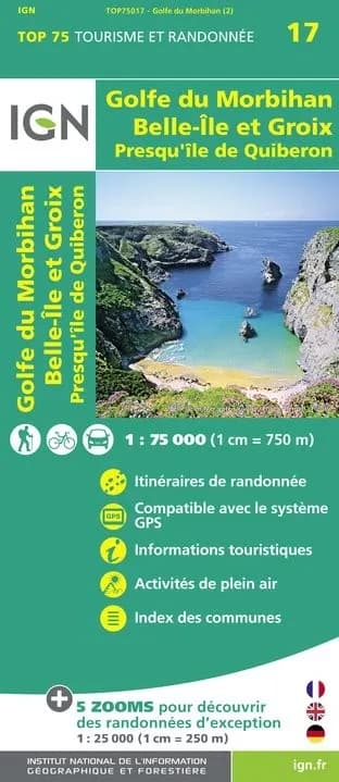 Carte tourisme Golfe-du-Morbihan, Ile-de-Groix, Belle-Ile, Presqu'île-de-Quiberon IGN Top 75