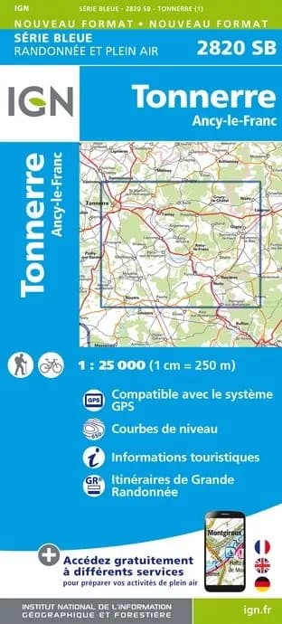 Carte randonnée Tonnerre/Ancy-le-Franc | série Bleue IGN