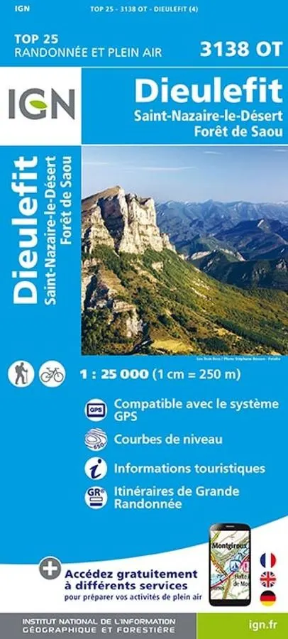Carte IGN dieulefit saint nazaire le desert foret de sao 3138OT série Top 25