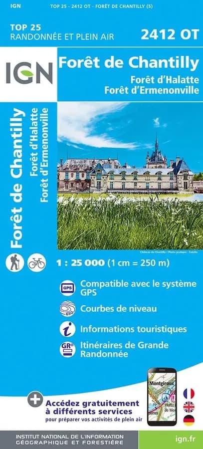 Carte IGN foret de chantilly halatte ermenonville 2412OT série Top 25