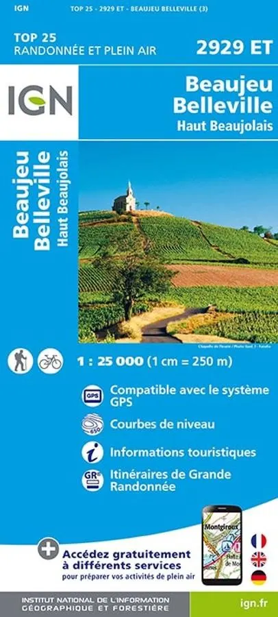 Carte IGN beaujeau belleville haut beaujolais 2929ET série Top 25